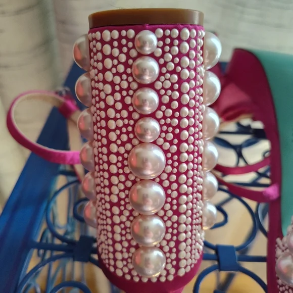 Betsey Johnson Hot Pink Tulle Bow Slingback Heels peep toe - Picture 7 of 16